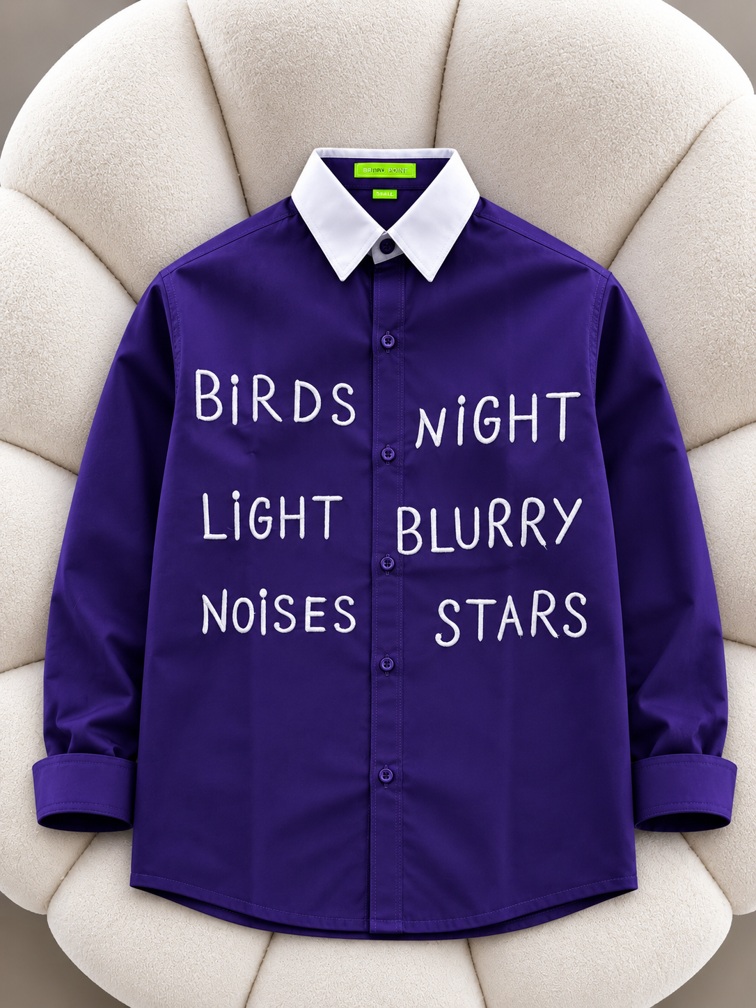 'Birds Night' Embroidered Purple Shirt