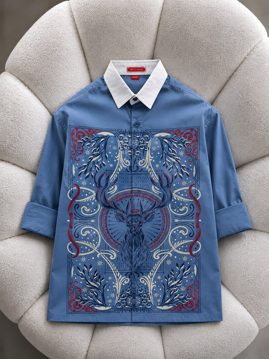 Steel Blue Classic Deer Print Cotton Shirt