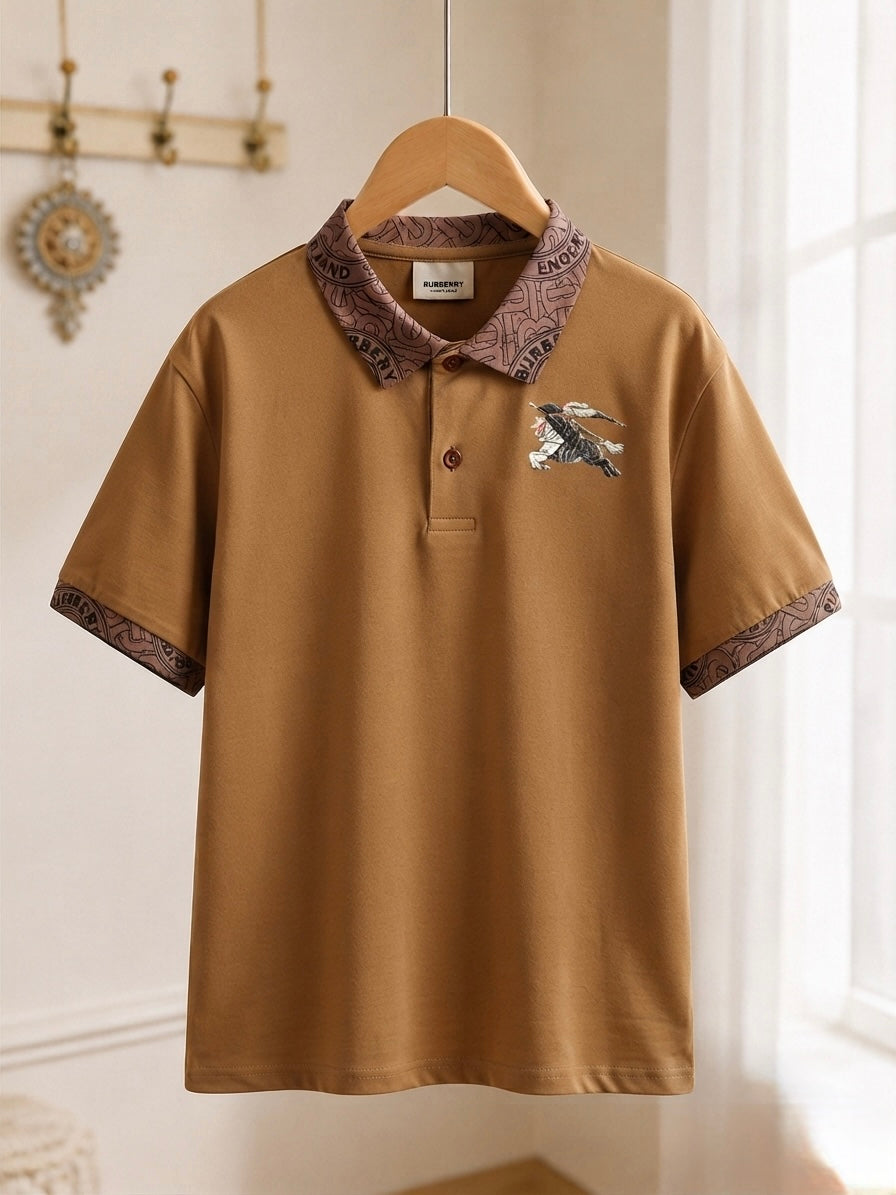 Premium Brown Collar T-Shirt for Men | Half Sleeve Regular