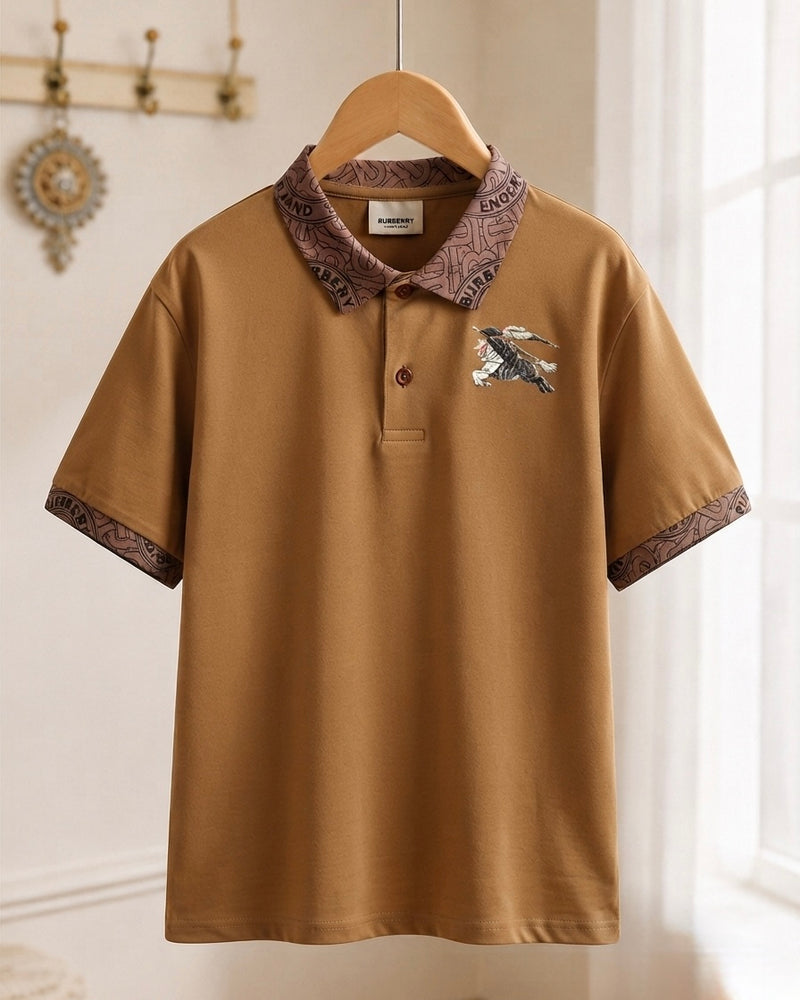 Premium Brown Collar T-Shirt for Men | Half Sleeve Regular