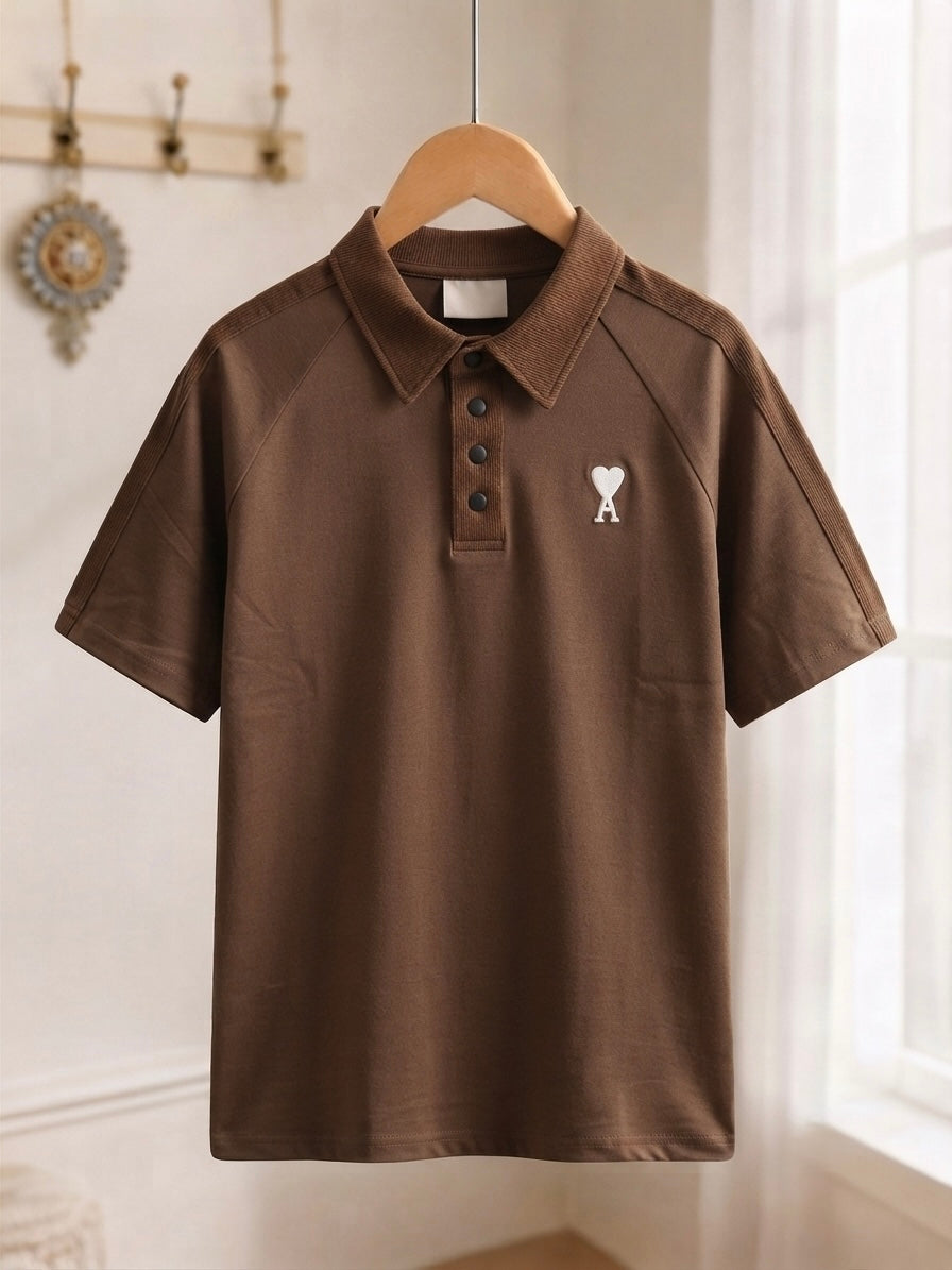 AMI Premium Parrot Brown Half Sleeve Polo T-Shirt