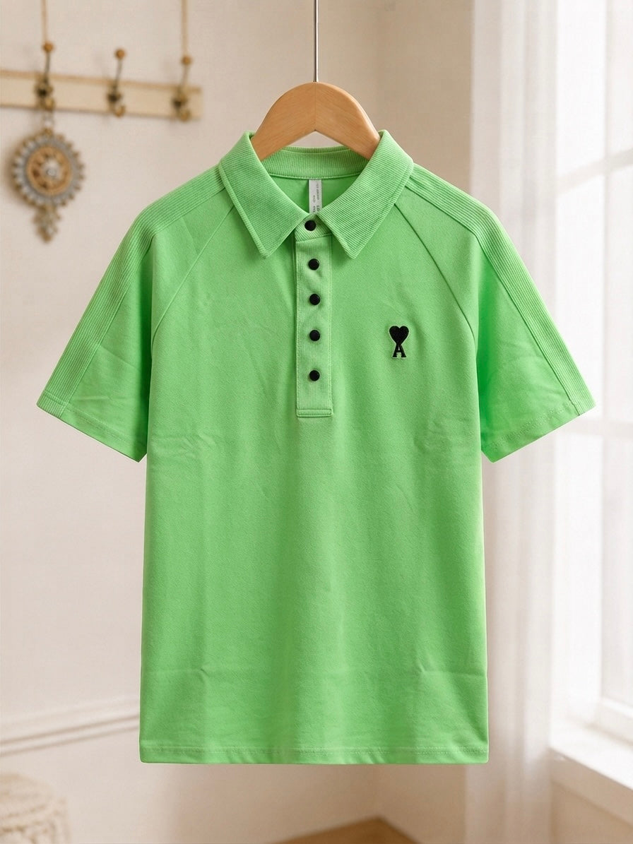 AMI Premium Parrot Green Half Sleeve Polo T-Shirt