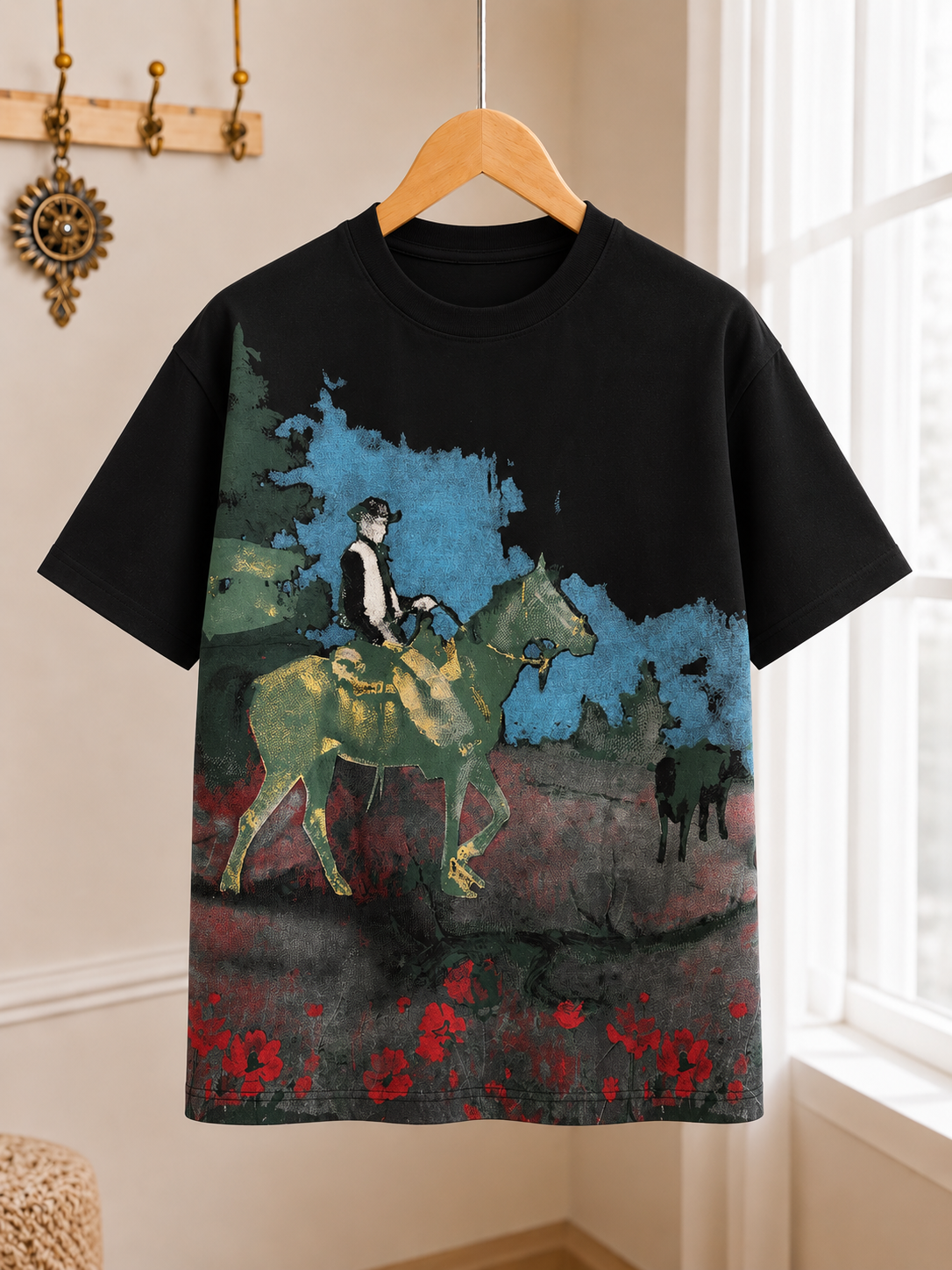 Premium Black Horse Rider Graphic Oversized T-Shirt for Men