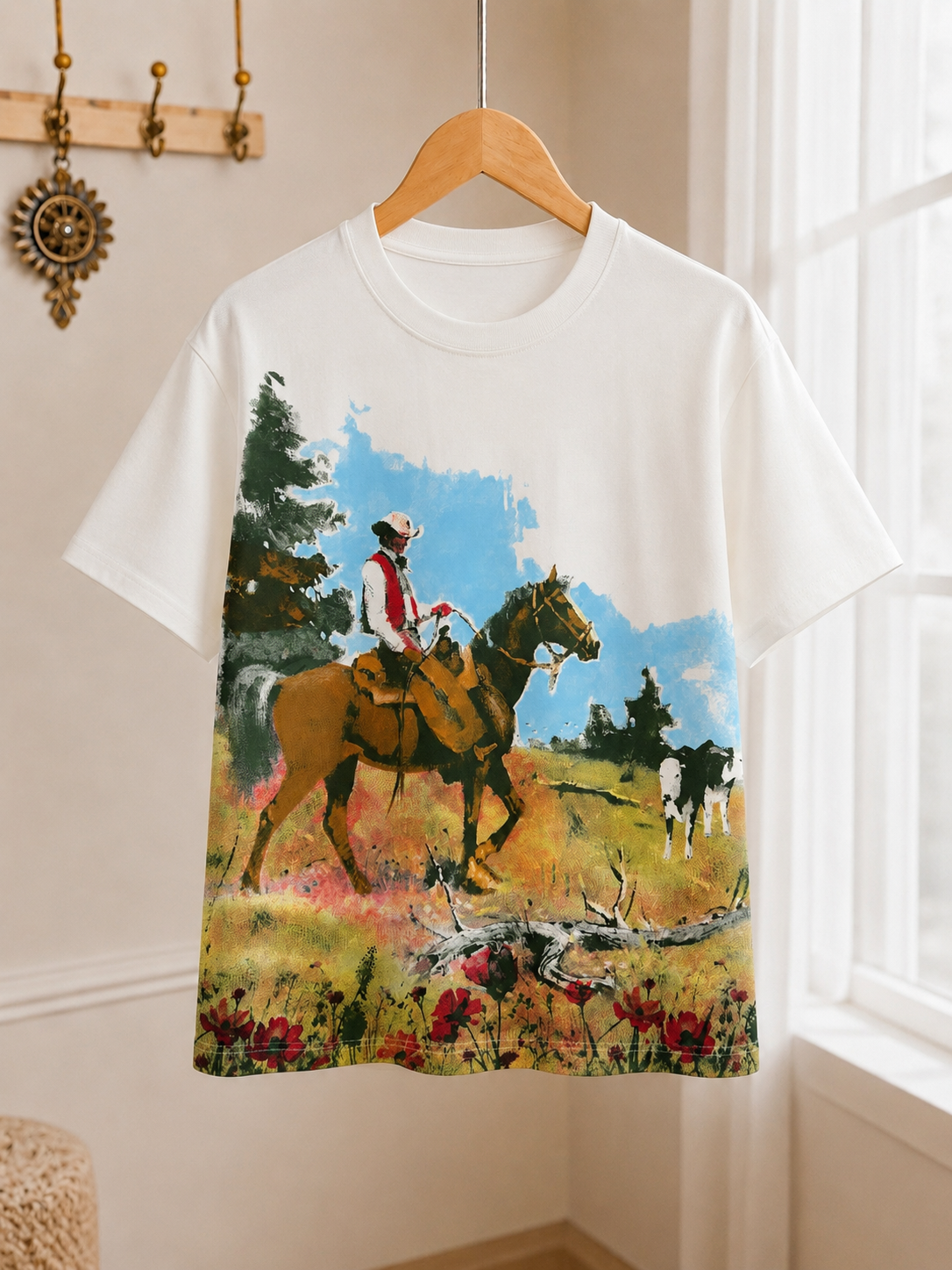 Premium White Horse Rider Graphic Oversized T-Shirt for Men