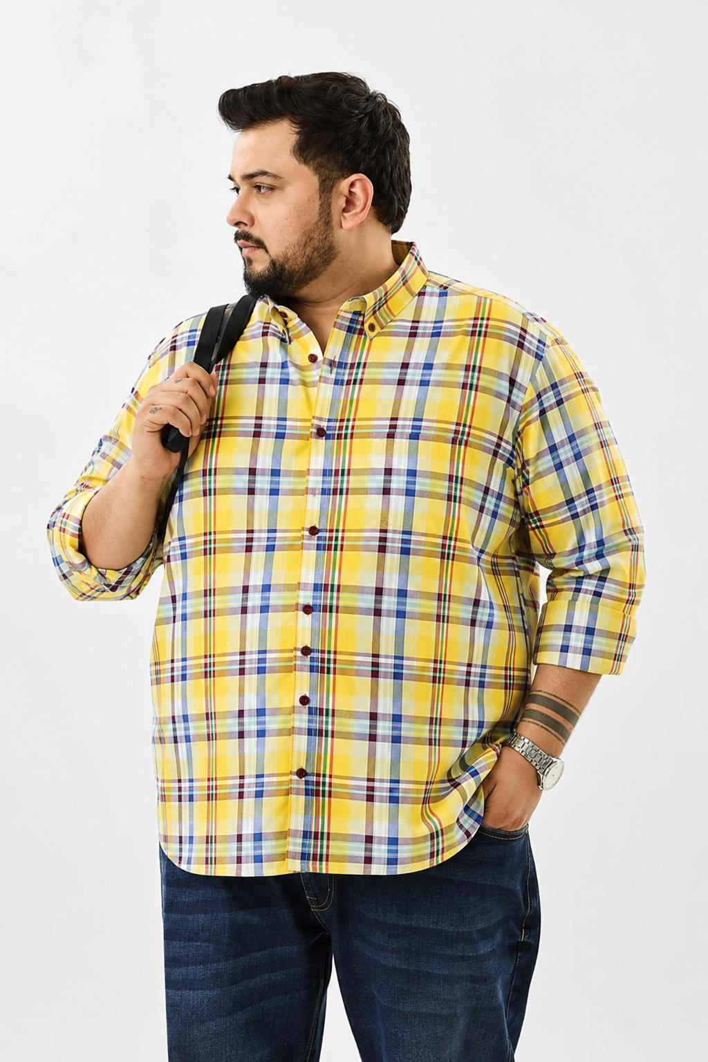 Yellow Multicolor Plaid Shirt