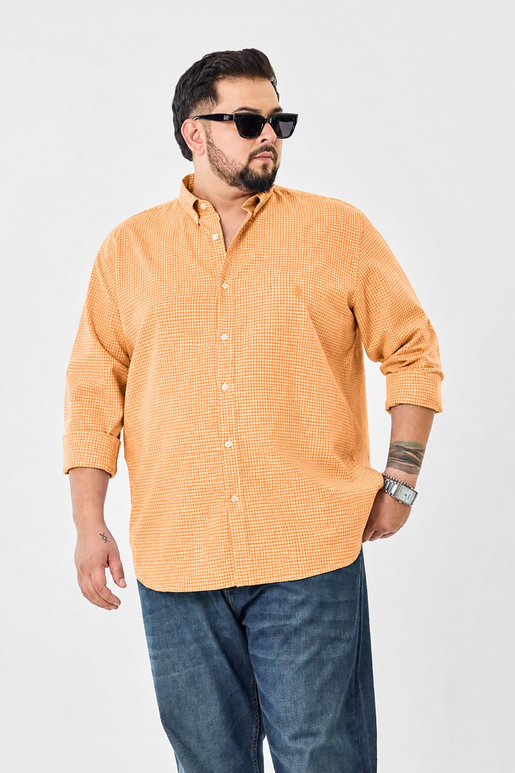 Orange Gingham Check Shirt